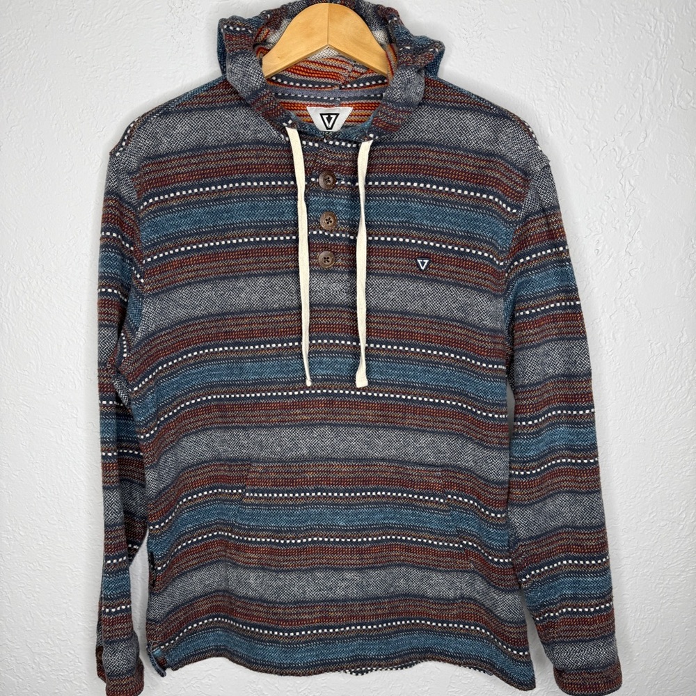 VISSLA Descanso Popover Hoodie Men's Sz L Long Sleeve Textured Striped Henley